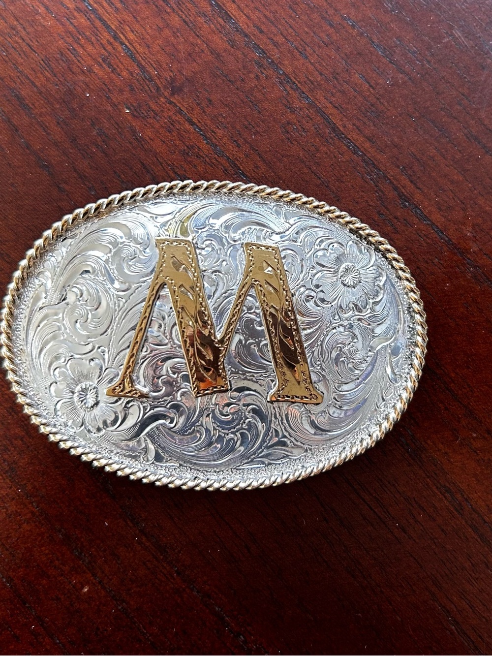 Buckle Two-Tone 'M' Oval Western Buckle in Silver and Gold